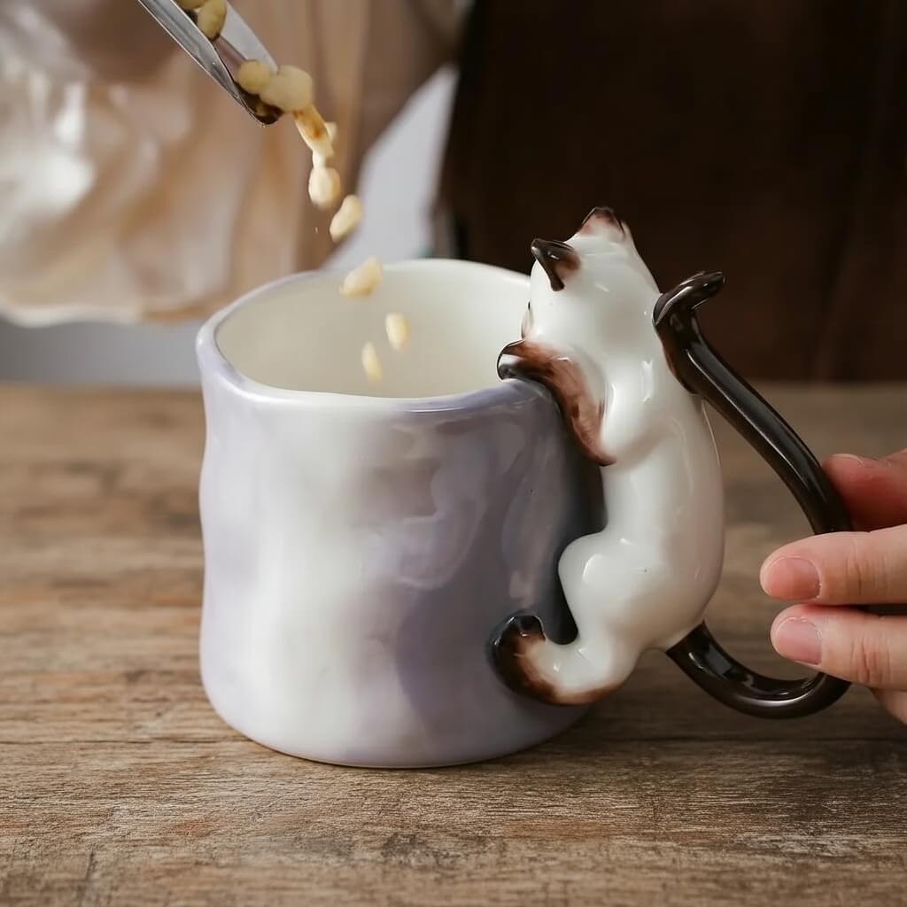 Handcrafted Cat Climbing Mug