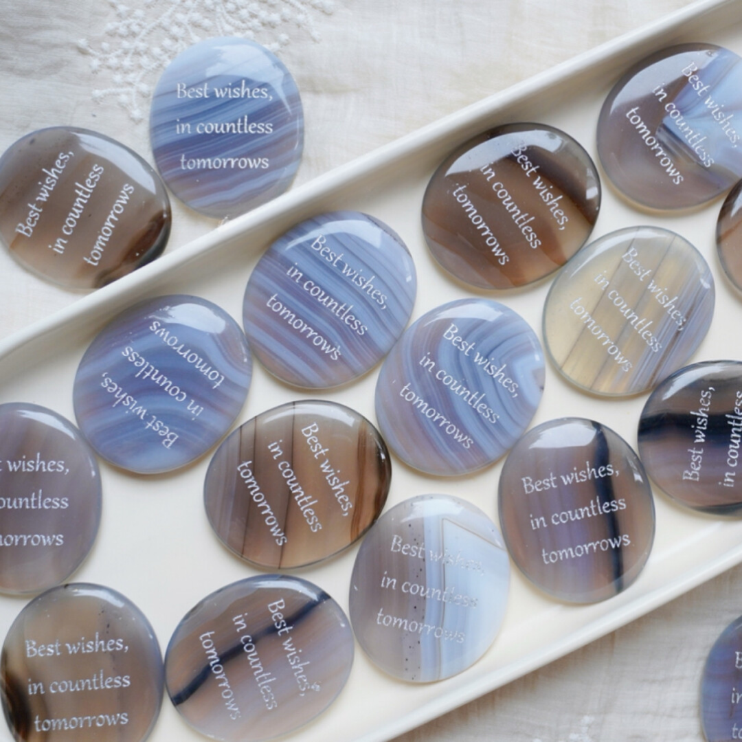 Blue Lace Agate Palm Stone - “Best Wishes, In Countless Tomorrows”