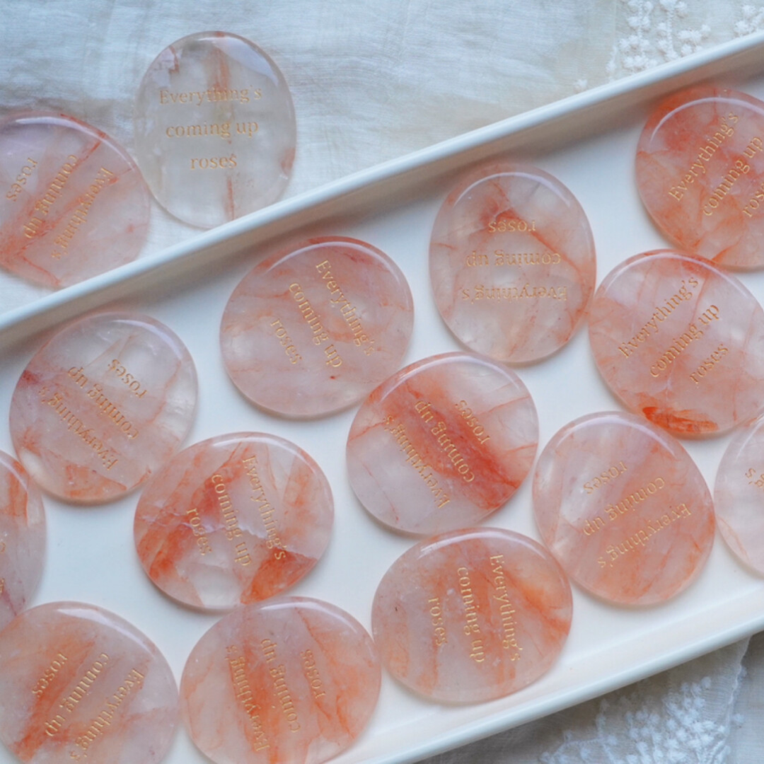 Red Garden Quartz Palm Stone - “Everything Coming Up Roses”