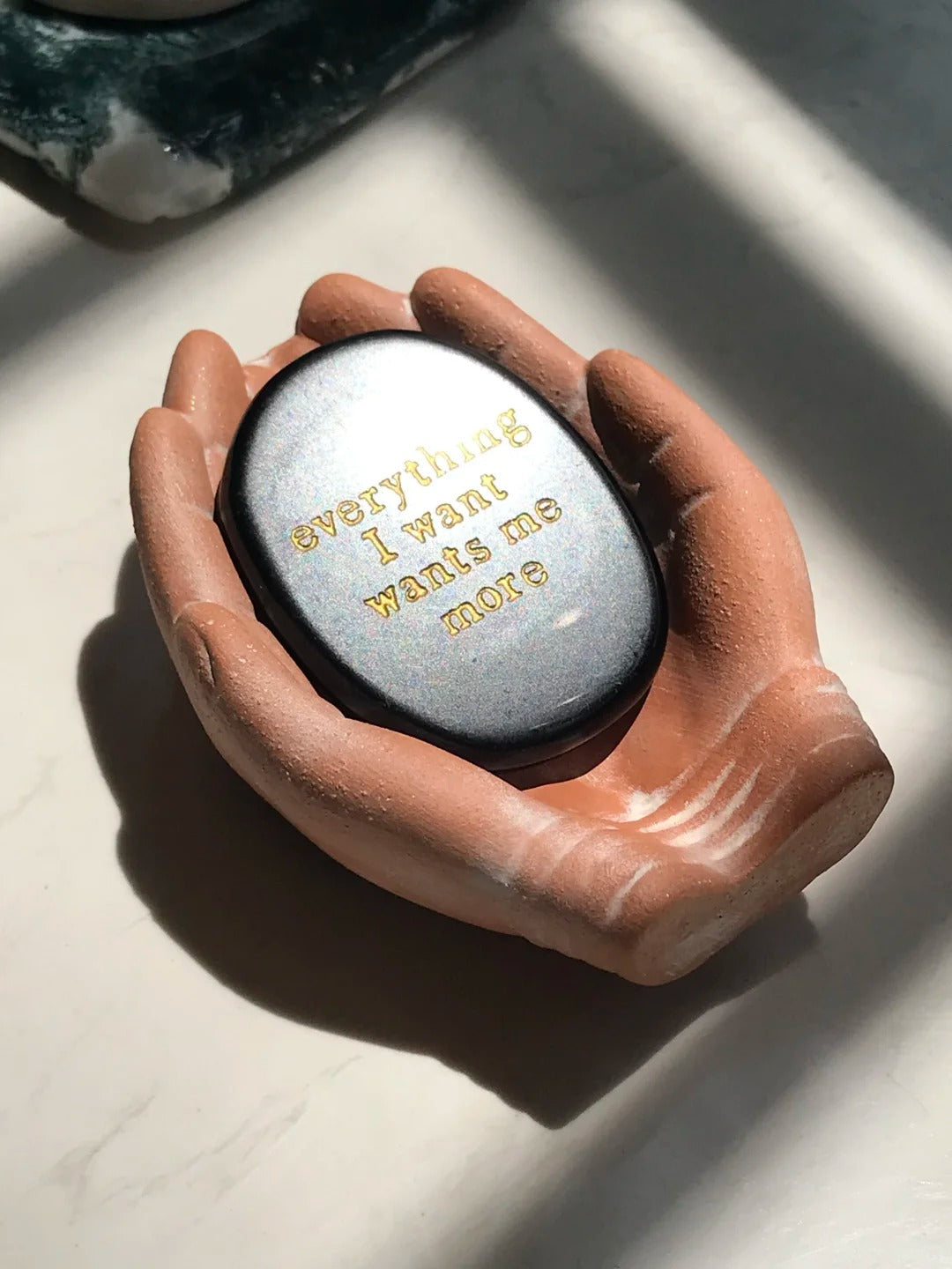 Black Obsidian Palm Stone - “Everything I Can Imagine Is Real”