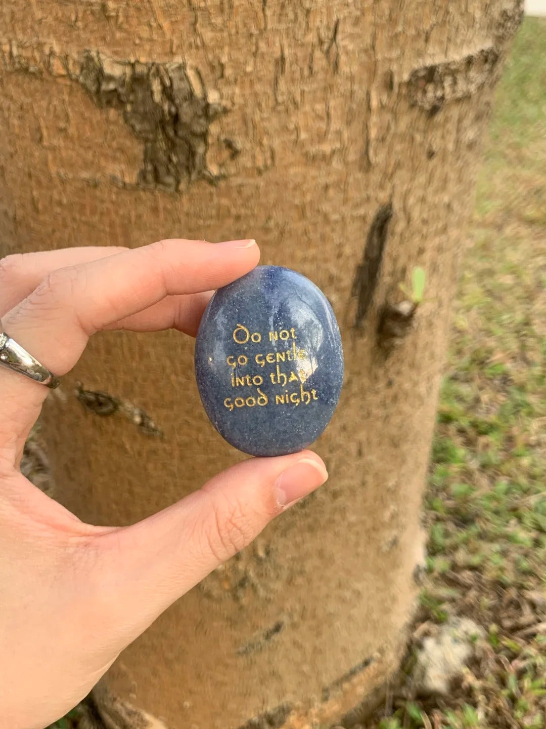 Blue Aventurine Palm Stone - “Do Not Go Gentle Into That Good Night”