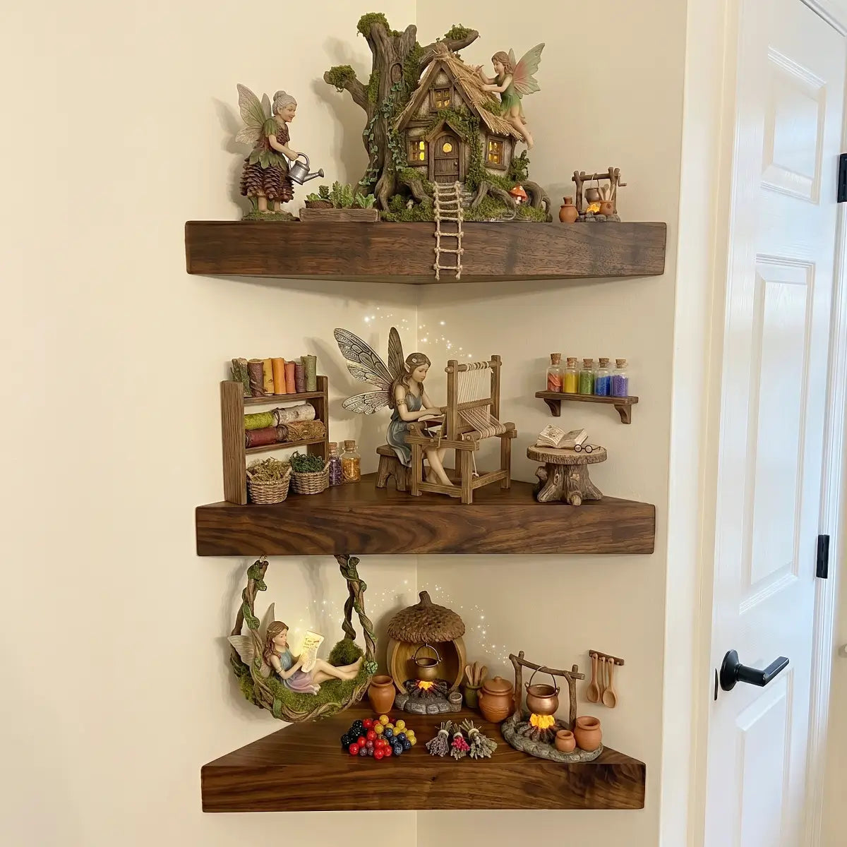 Black Walnut Corner Floating Shelves