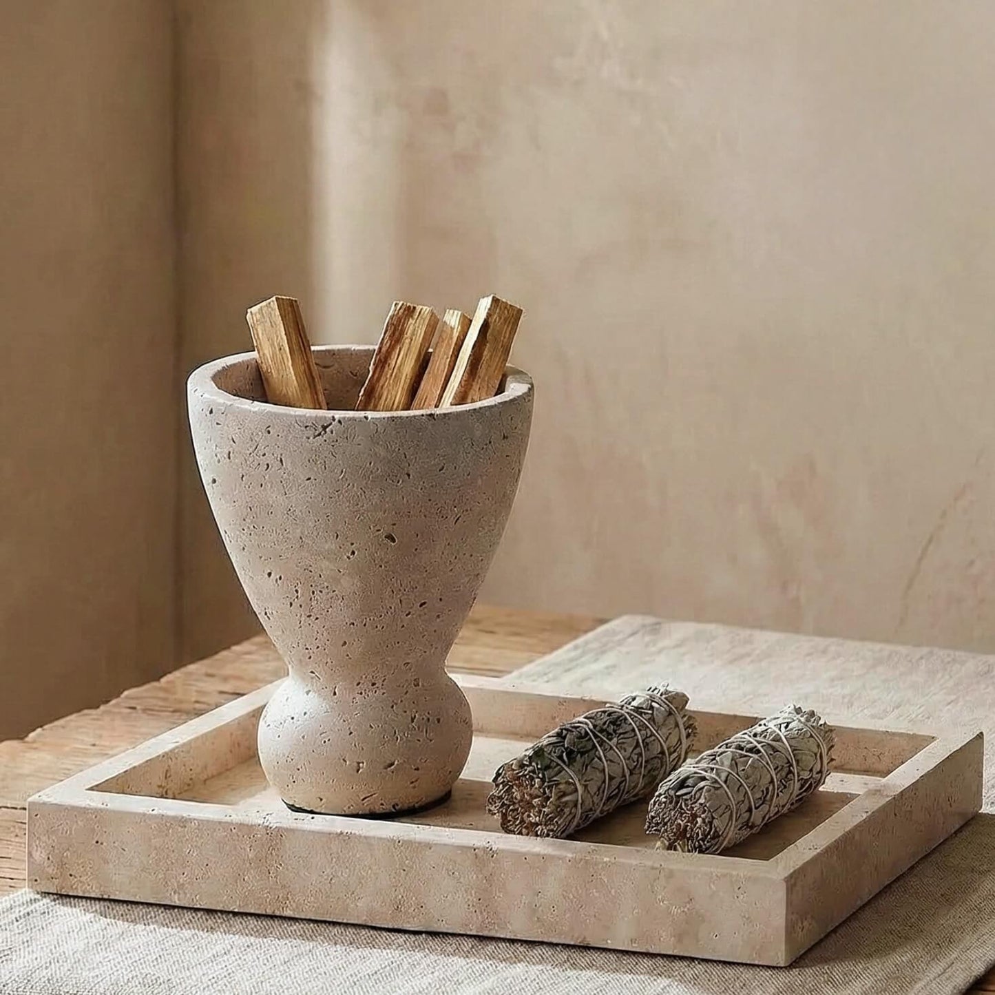 Handcrafted Travertine Incense Burner | Natural Stone Home Sanctuary Decor