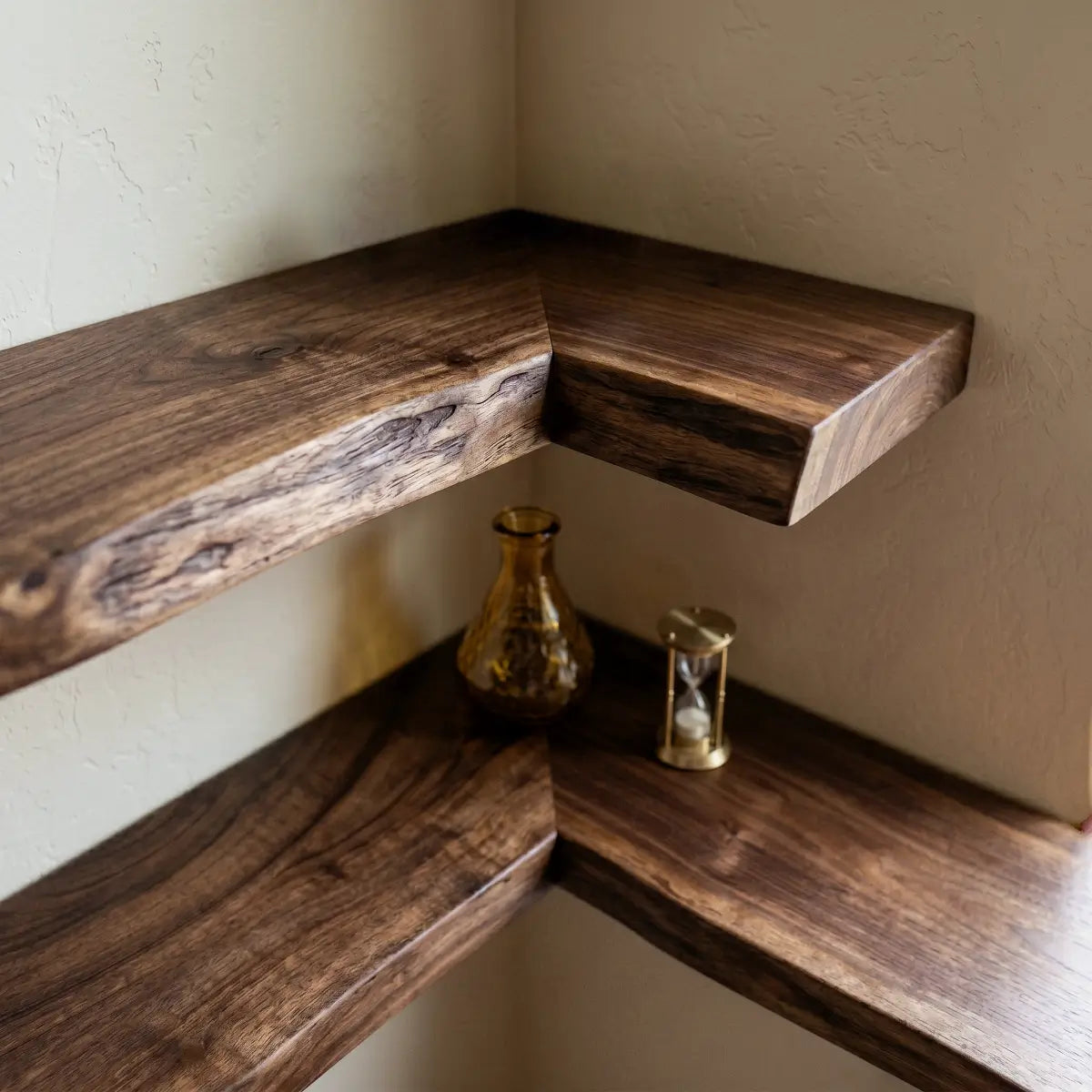Live Edge Solid Wood L-Shaped Corner Floating Shelf