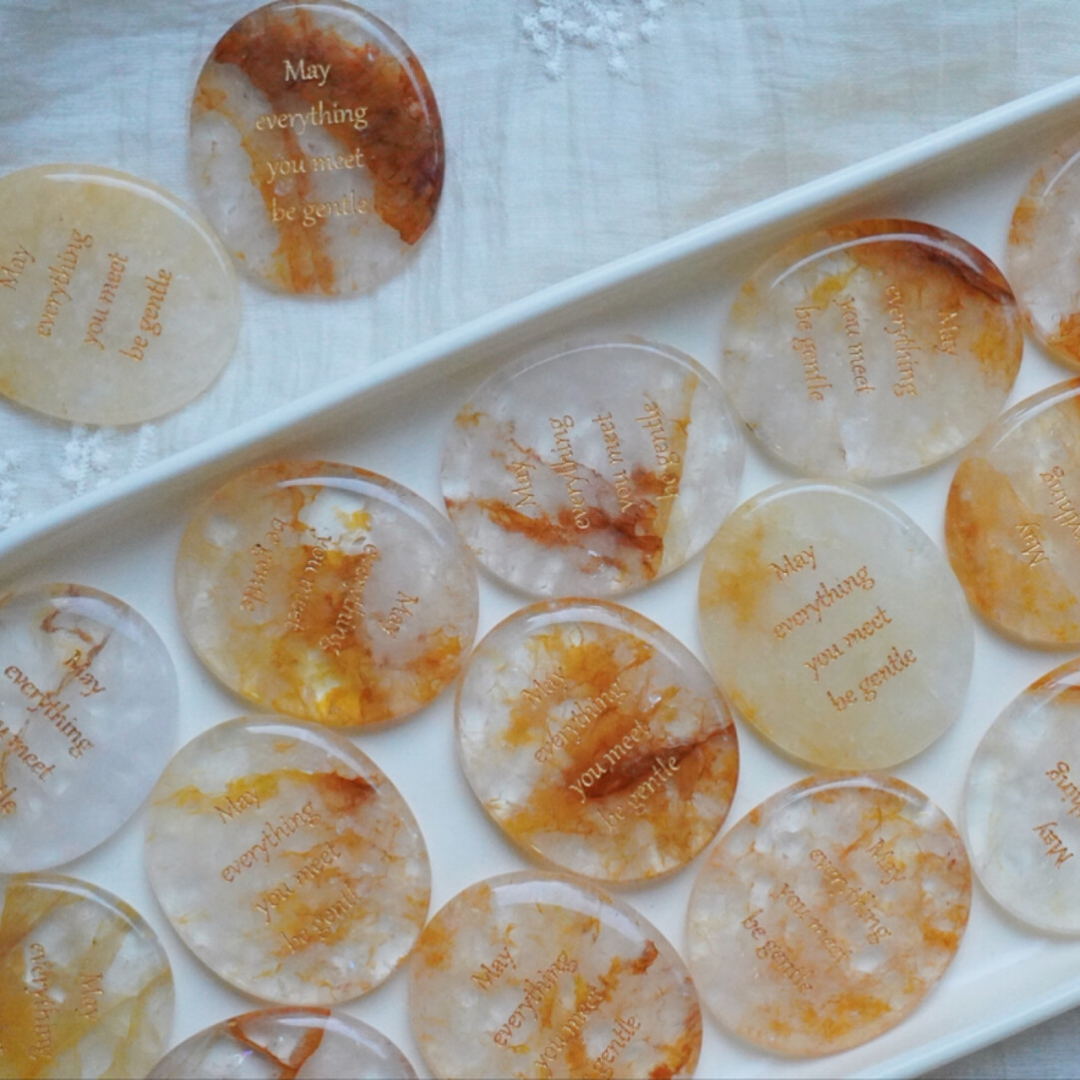 Golden Jelly Quartz Palm Stone - “May Everything You Meet Be Gentle”