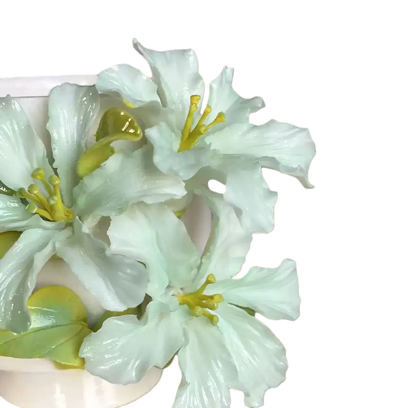 Handcrafted Light Green Azalea 3D Floral Ceramic Mug