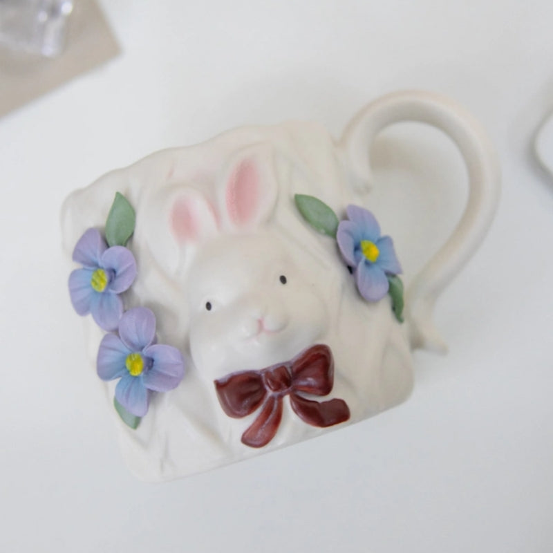 Handcrafted Bunny & Blossoms 3D Floral Ceramic Mug