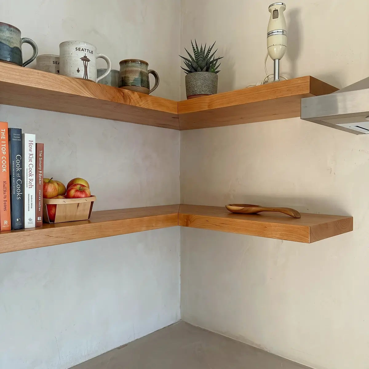 Solid Wood L-Shaped Corner Floating Shelf