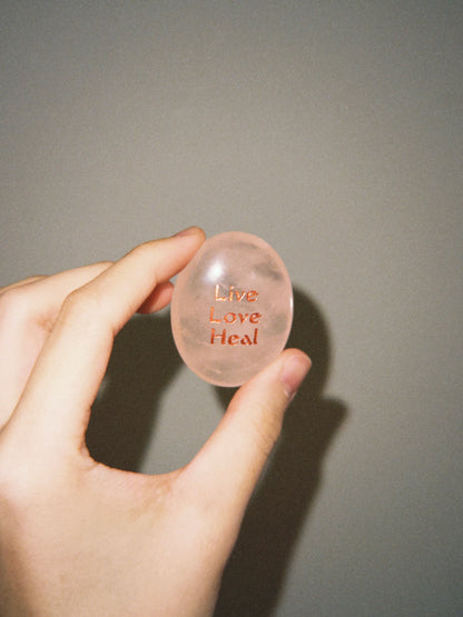 Rose Quartz Palm Stone - “Live Love Heal”