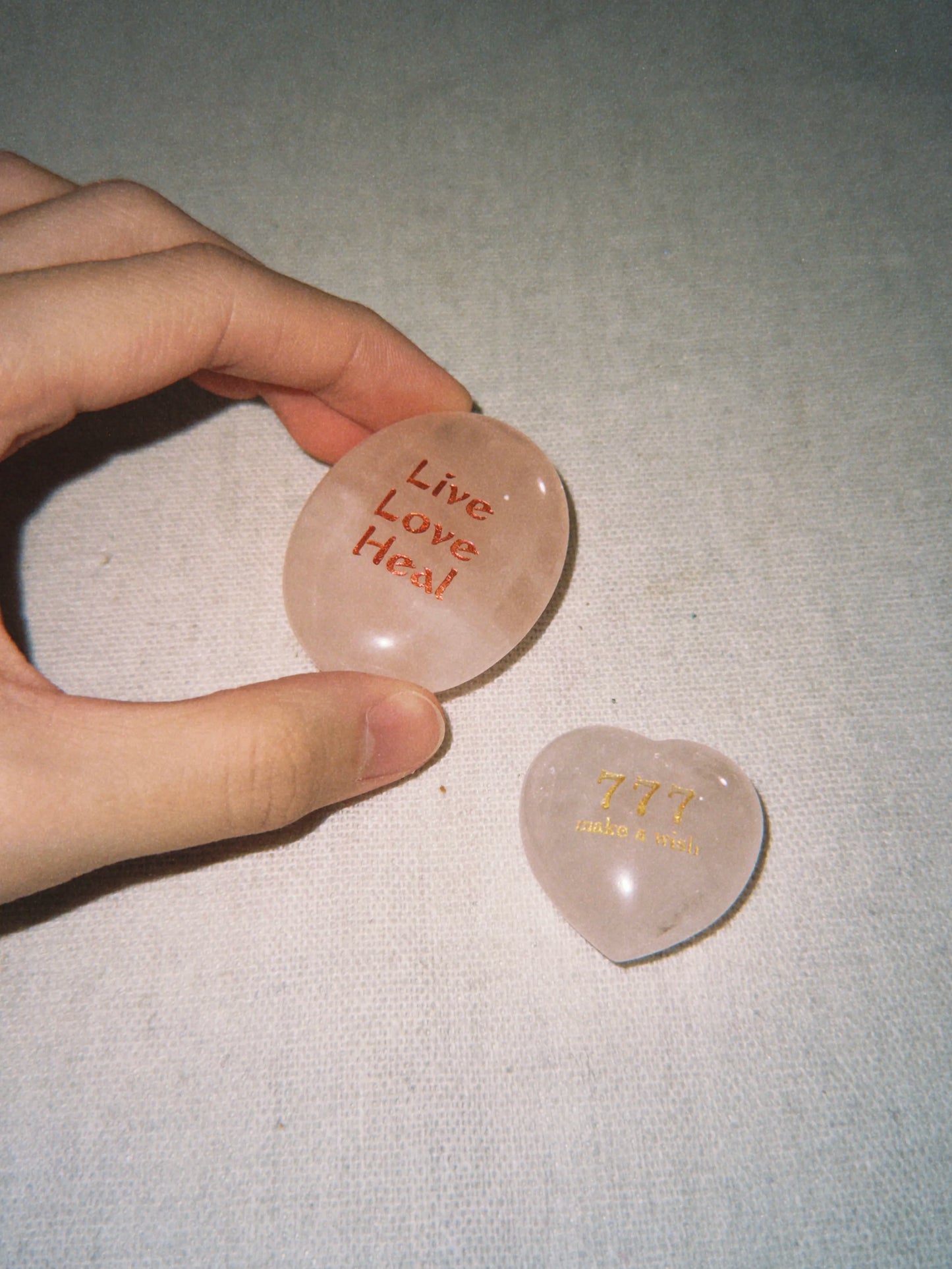 Rose Quartz Palm Stone - “Live Love Heal”