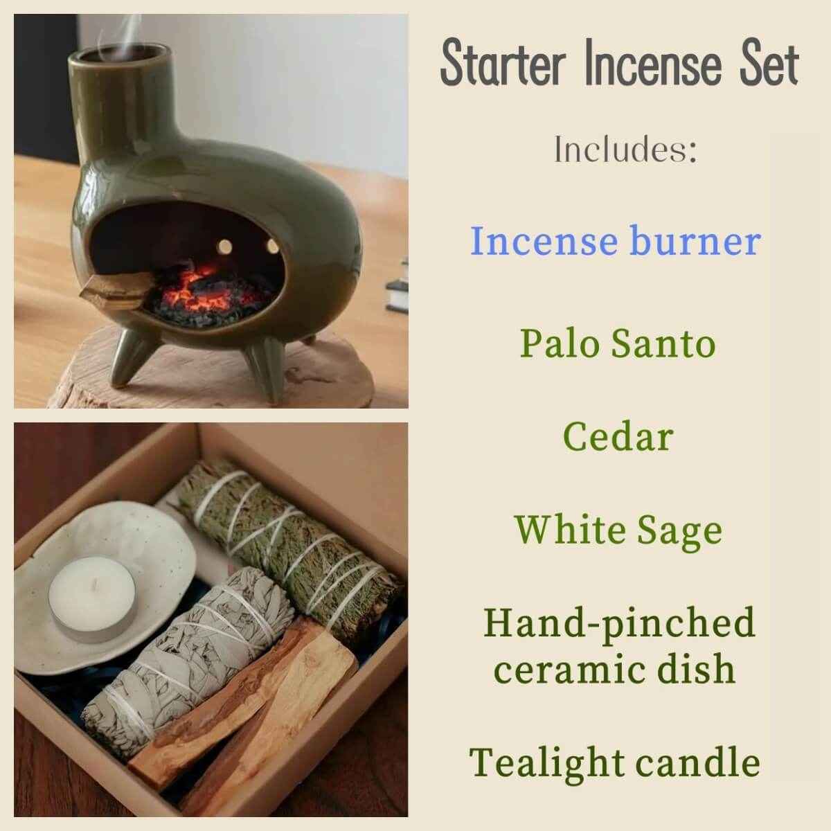 Handmade Ceramic Incense Burner – Retro Green Fireplace Design