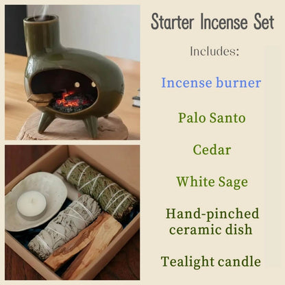 Handmade Ceramic Incense Burner – Retro Green Fireplace Design