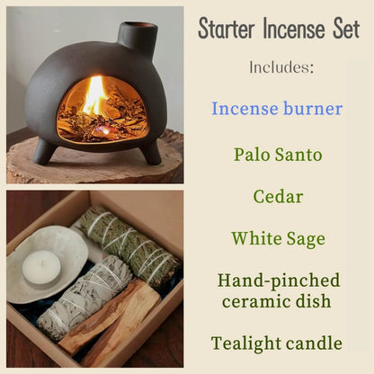 Handmade Ceramic Incense Burner – Mini Fireplace Aromatherapy Pot