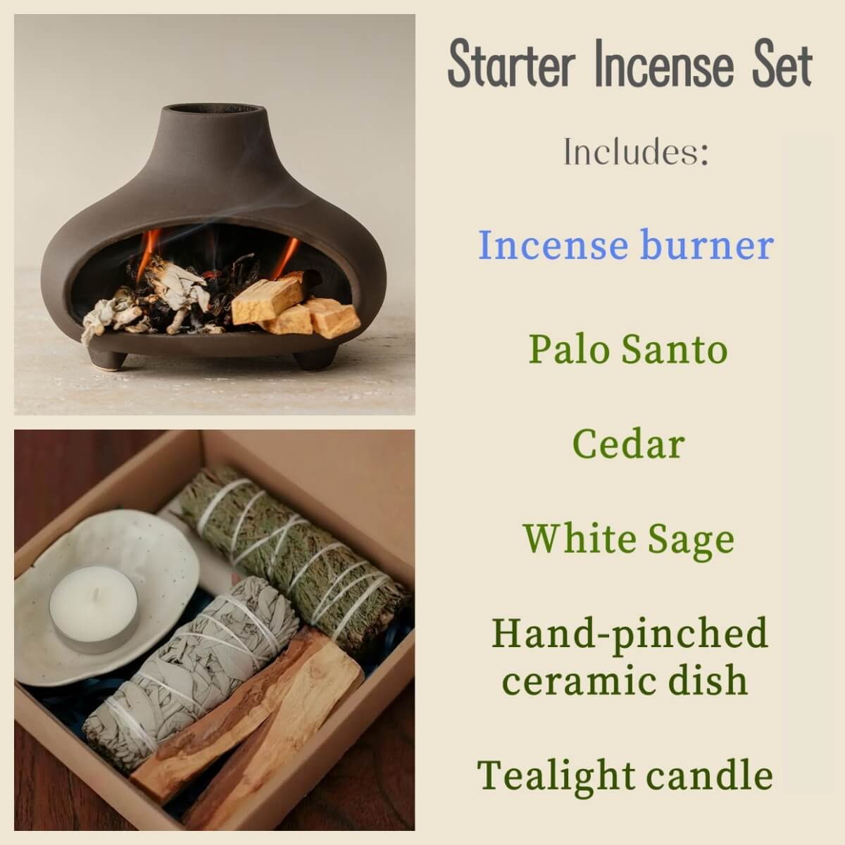 Handmade Ceramic Palo Santo Burner Holder – Mini Fireplace Incense Burner (Matte Charcoal)
