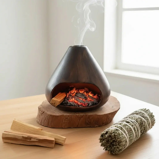 Handmade Wood-Texture Ceramic Incense Burner – Natural Fireplace Style