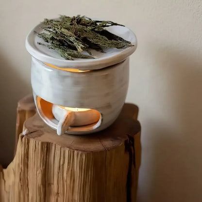 Handmade Ceramic Incense Burner – White & Black Tealight Design