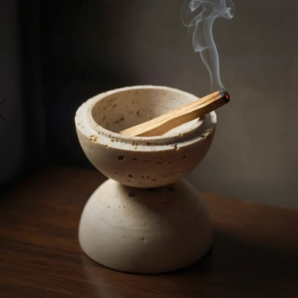 Natural Travertine Sphere Incense Burner