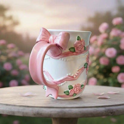 Handmade Rose Ribbon Floral Mug