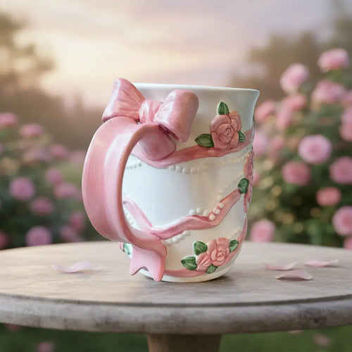 Handmade Rose Ribbon Floral Mug