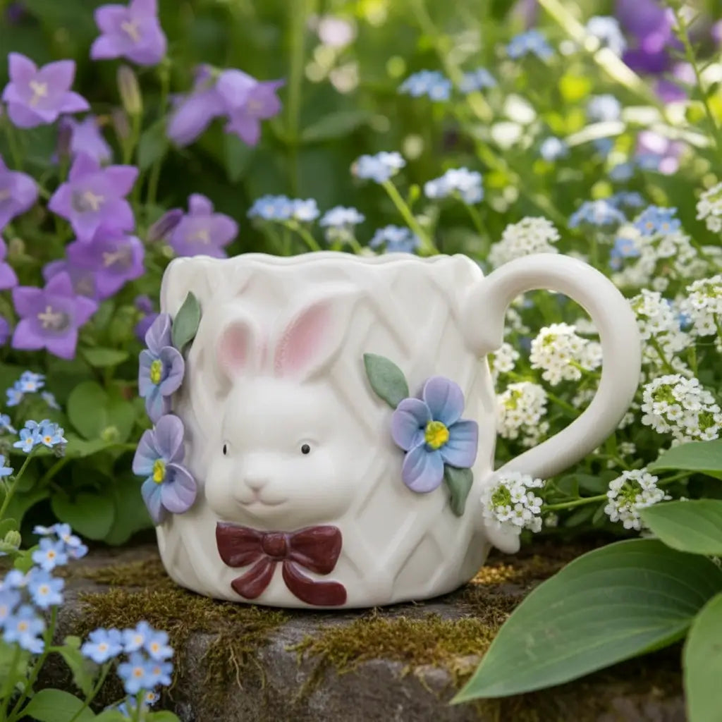 Handcrafted Bunny & Blossoms 3D Floral Ceramic Mug