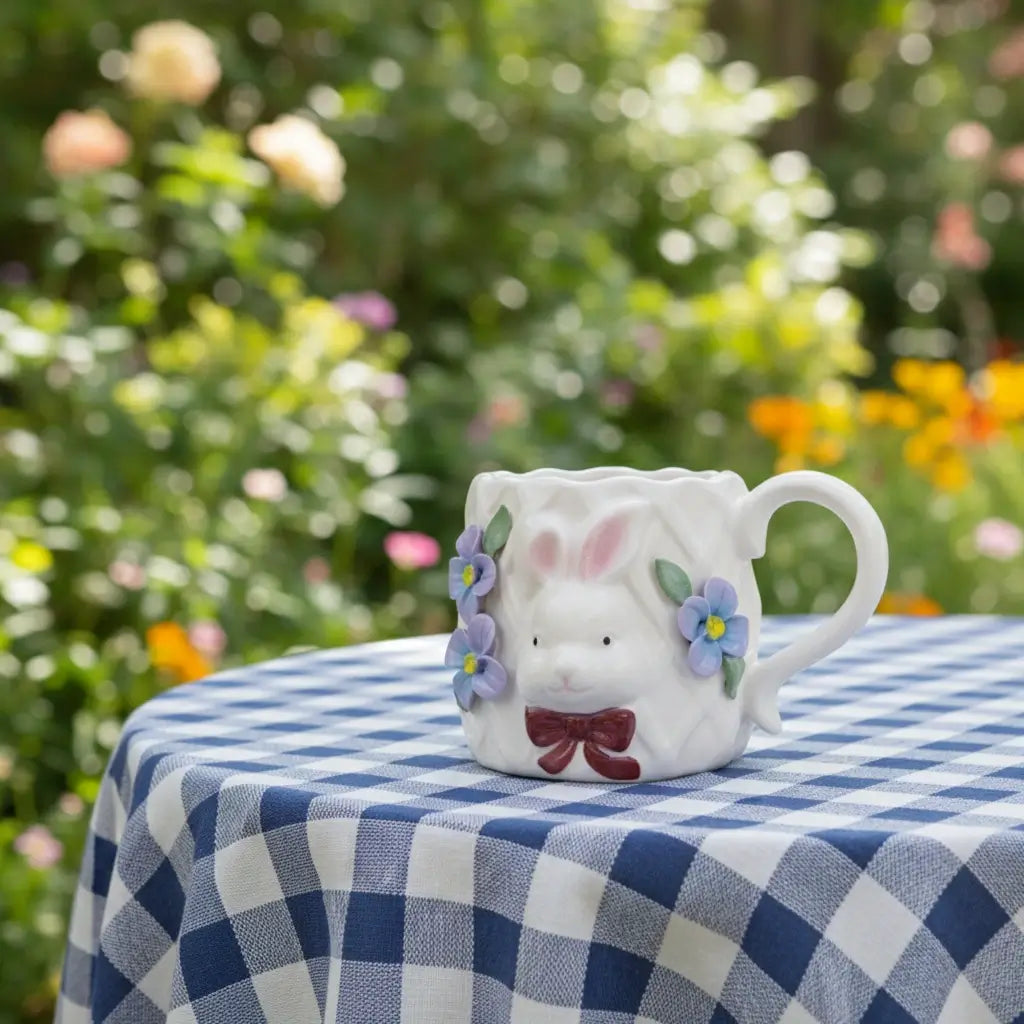 Handcrafted Bunny & Blossoms 3D Floral Ceramic Mug