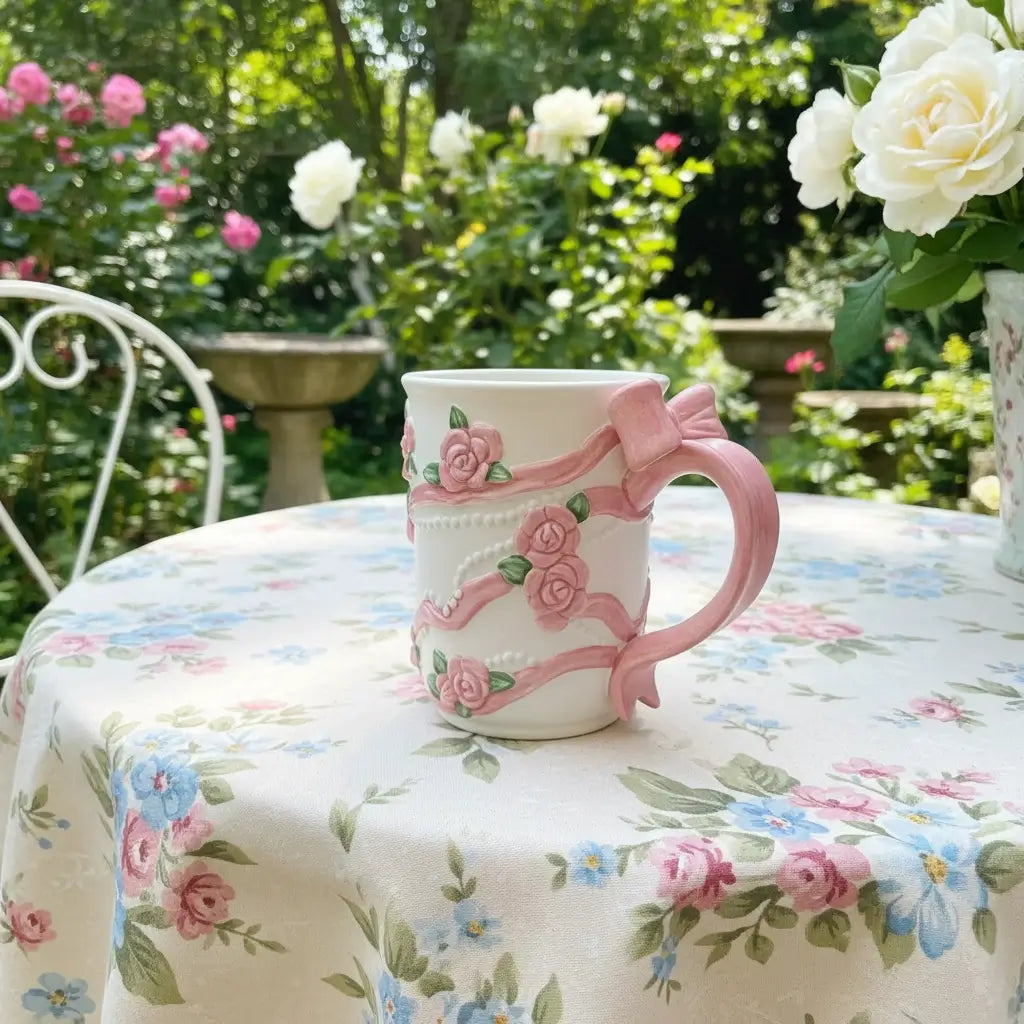 Handmade Rose Ribbon Floral Mug