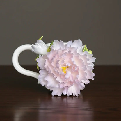 Handcrafted Peony 3D Floral Ceramic Mug