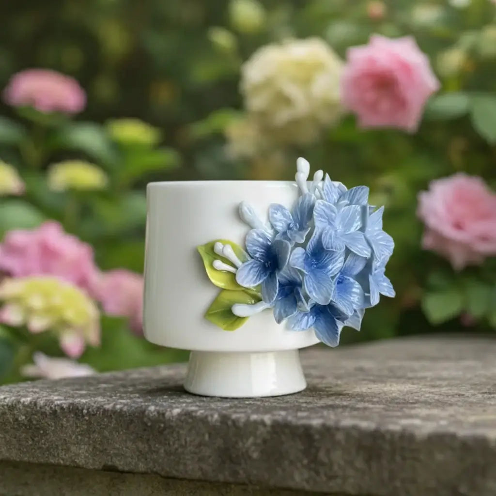 Handcrafted Blue Hydrangea 3D Floral Ceramic Mug