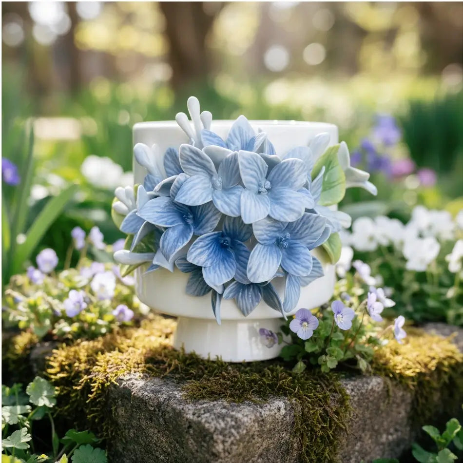 Handcrafted Blue Hydrangea 3D Floral Ceramic Mug