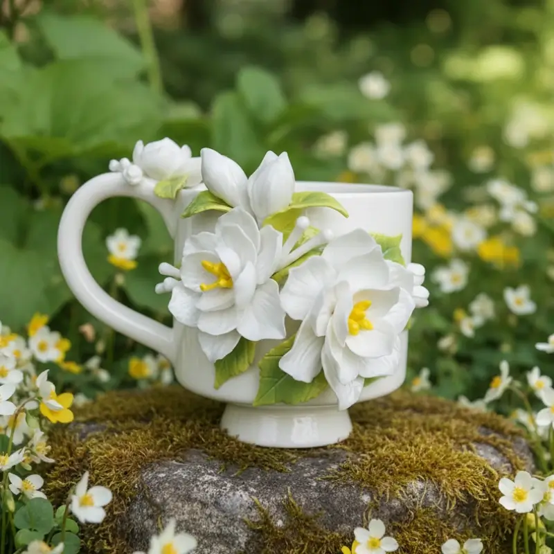 Handcrafted Jasmine 3D Floral Ceramic Mug