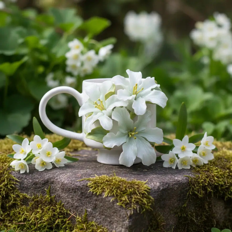 Handcrafted Light Green Azalea 3D Floral Ceramic Mug