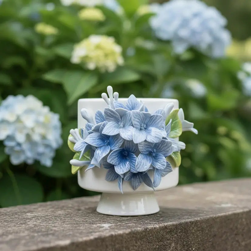 Handcrafted Blue Hydrangea 3D Floral Ceramic Mug