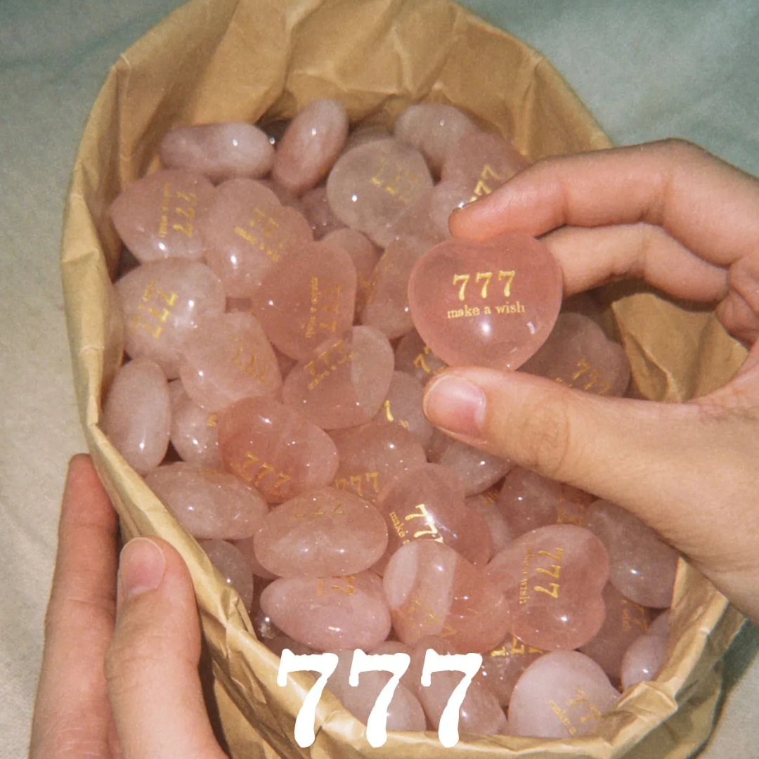 Rose Quartz Heart Stone - “777 Make a Wish”