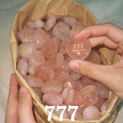 Rose Quartz Heart Stone - “777 Make a Wish”