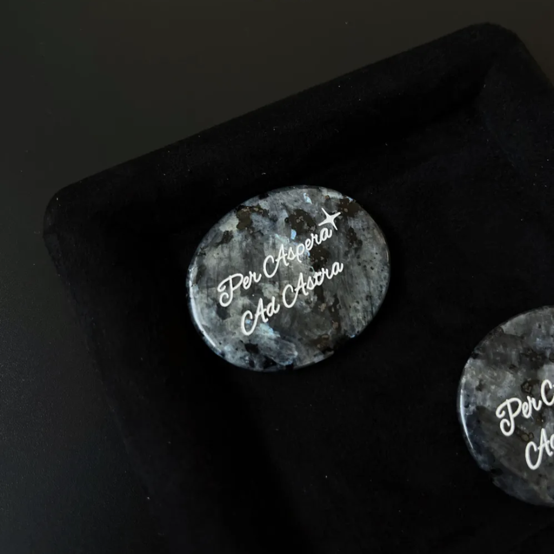 Black Sunstone Palm Stone - “Per Aspera ad Astra”
