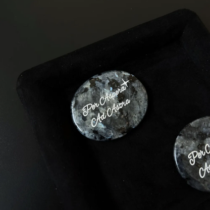 Black Sunstone Palm Stone - “Per Aspera ad Astra”
