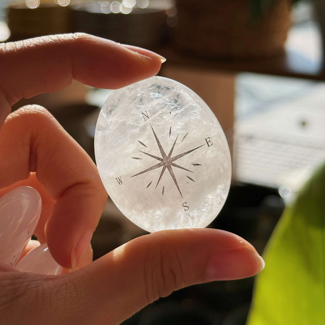 Clear Quartz Palm Stone - Compass Star