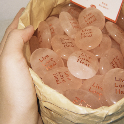 Rose Quartz Palm Stone - “Live Love Heal”