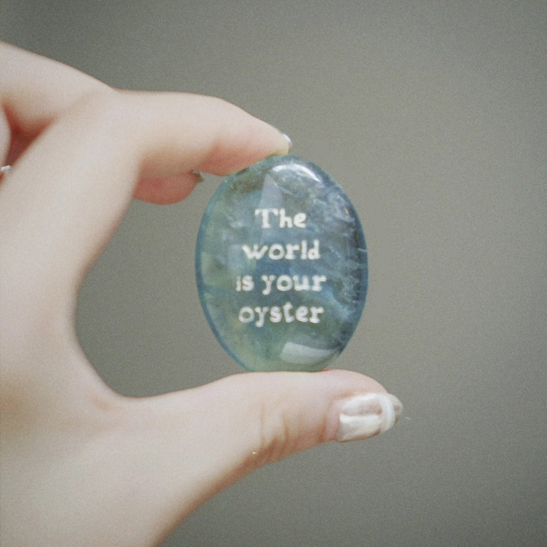 Green Fluorite Palm Stone - “The World Is Your Oyster”