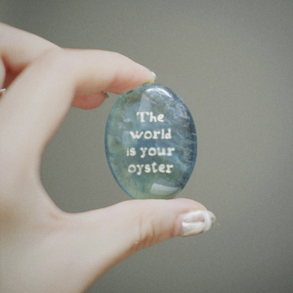 Green Fluorite Palm Stone - “The World Is Your Oyster”