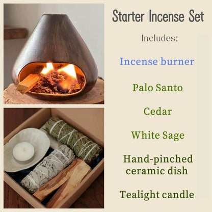 Handmade Wood-Texture Ceramic Incense Burner – Natural Fireplace Style