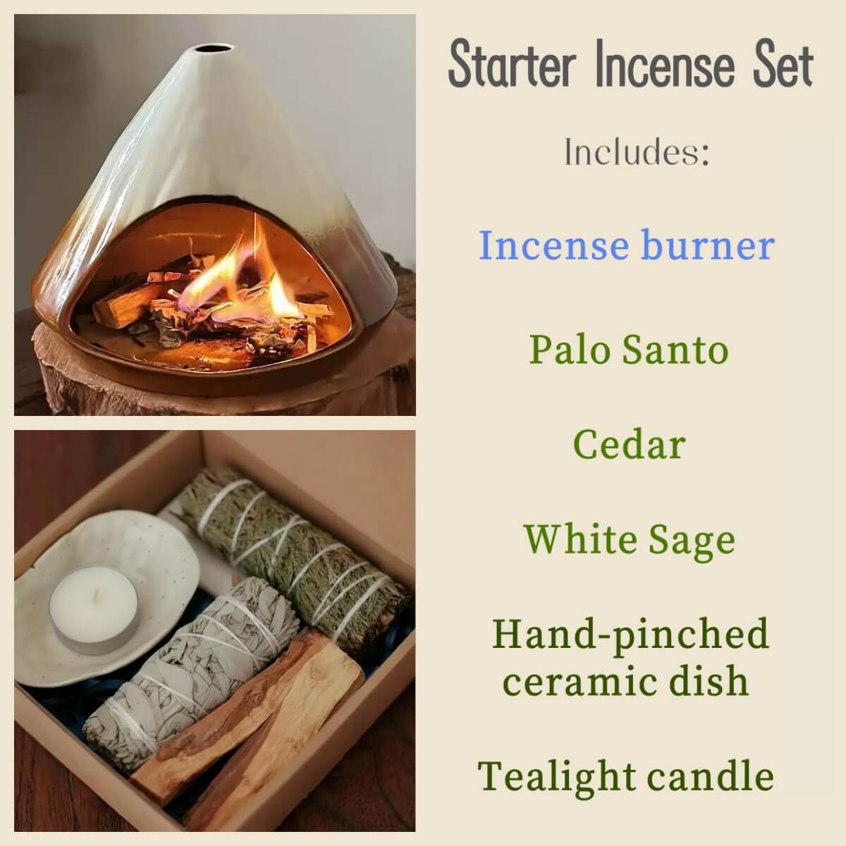 Handmade Ceramic Incense Burner – White Gradient Mountain Fireplace Design