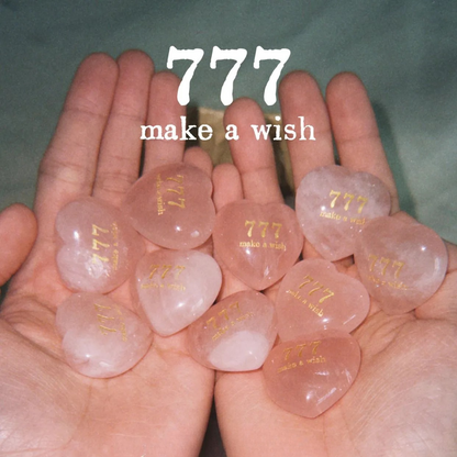 Rose Quartz Heart Stone - “777 Make a Wish”