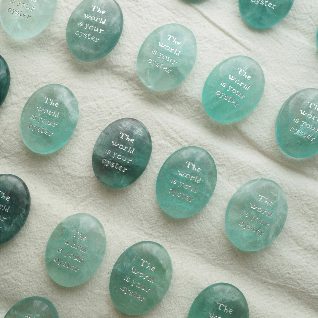 Green Fluorite Palm Stone - “The World Is Your Oyster”