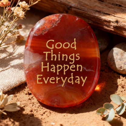 Red Agate Palm Stone - “Good Things Happen Everyday”