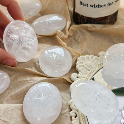 Clear Quartz Palm Stone - Compass Star