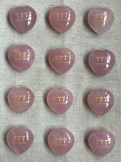 Rose Quartz Heart Stone - “777 Make a Wish”
