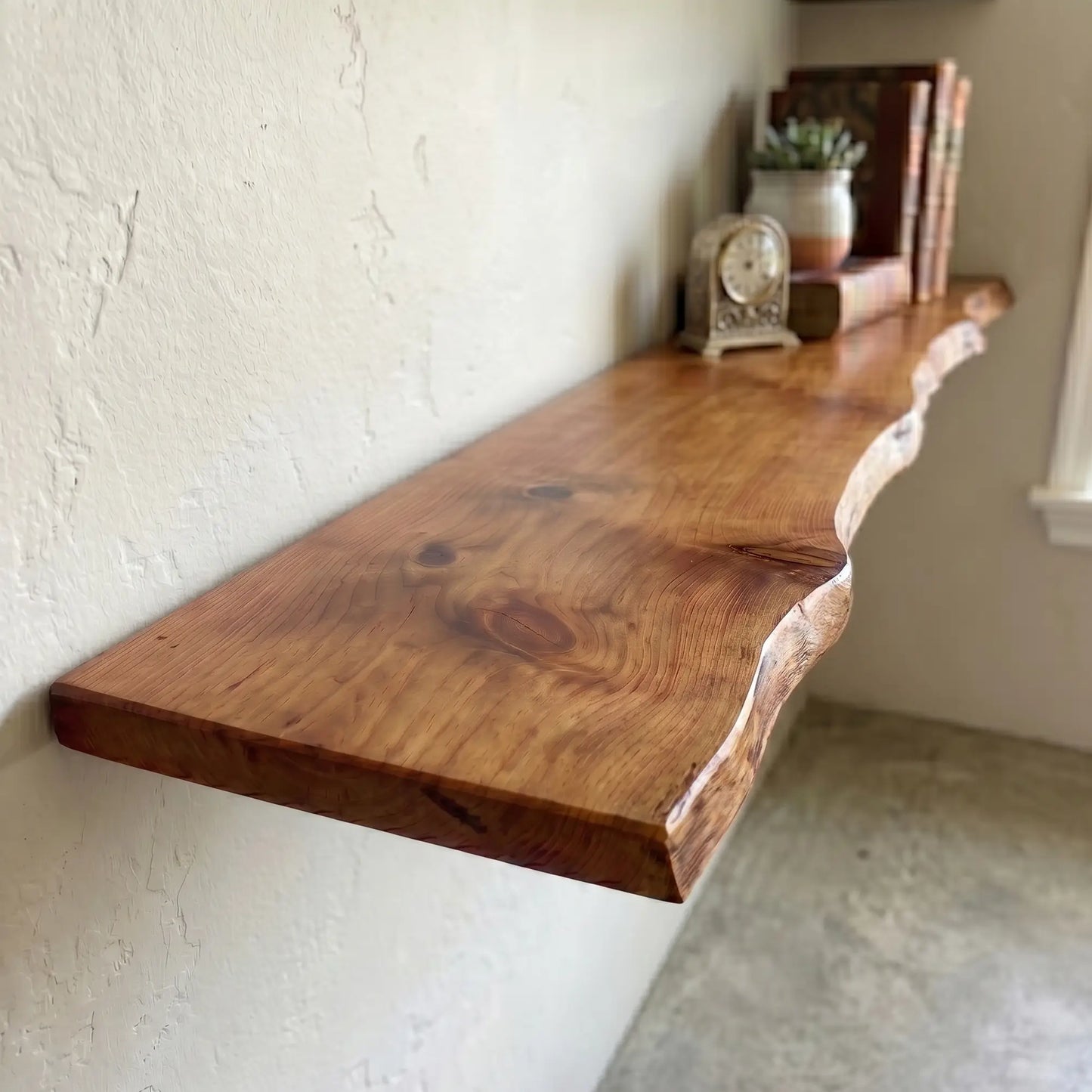 Natural Edge Pine Floating Shelf - 1.2" Thick Wall Display Shelf
