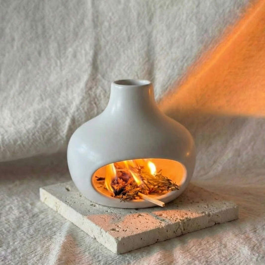 Handmade Ceramic Incense Burner – White Bottle Fireplace Design