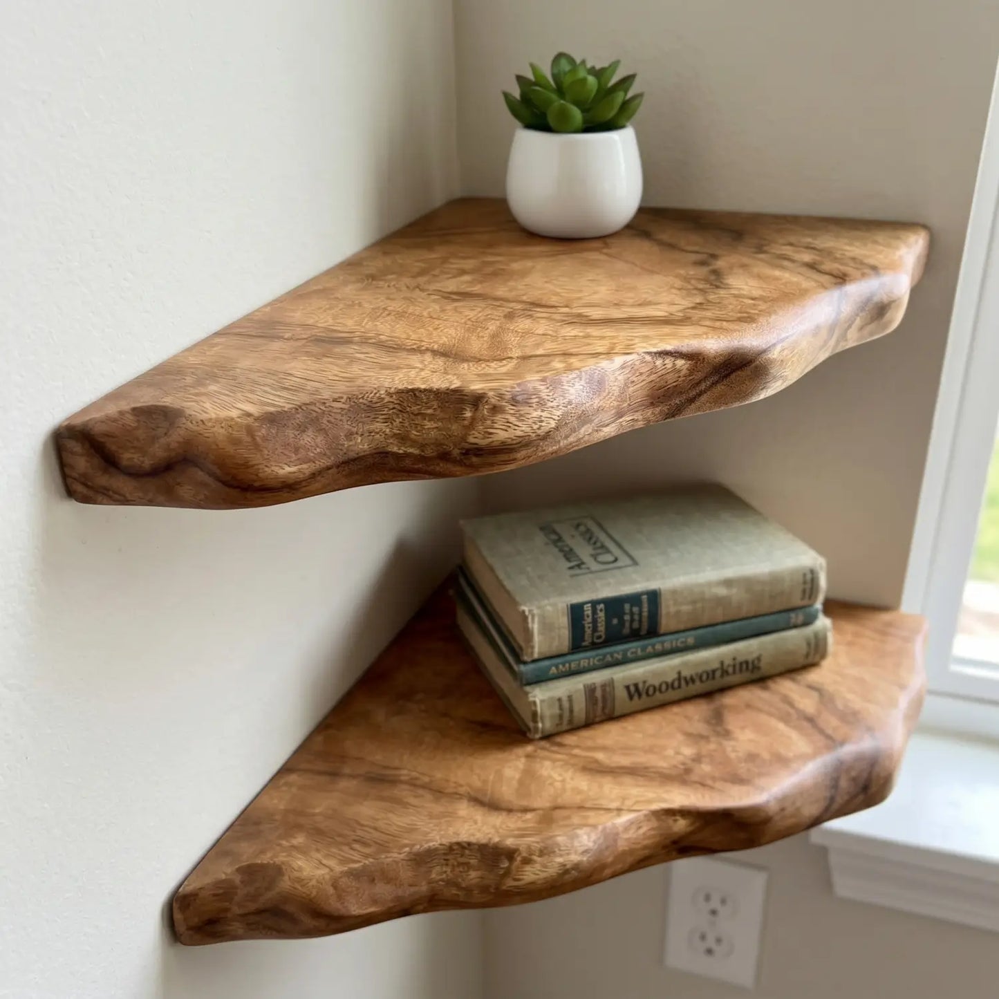 Organic Edge Solid Wood Corner Floating Shelf